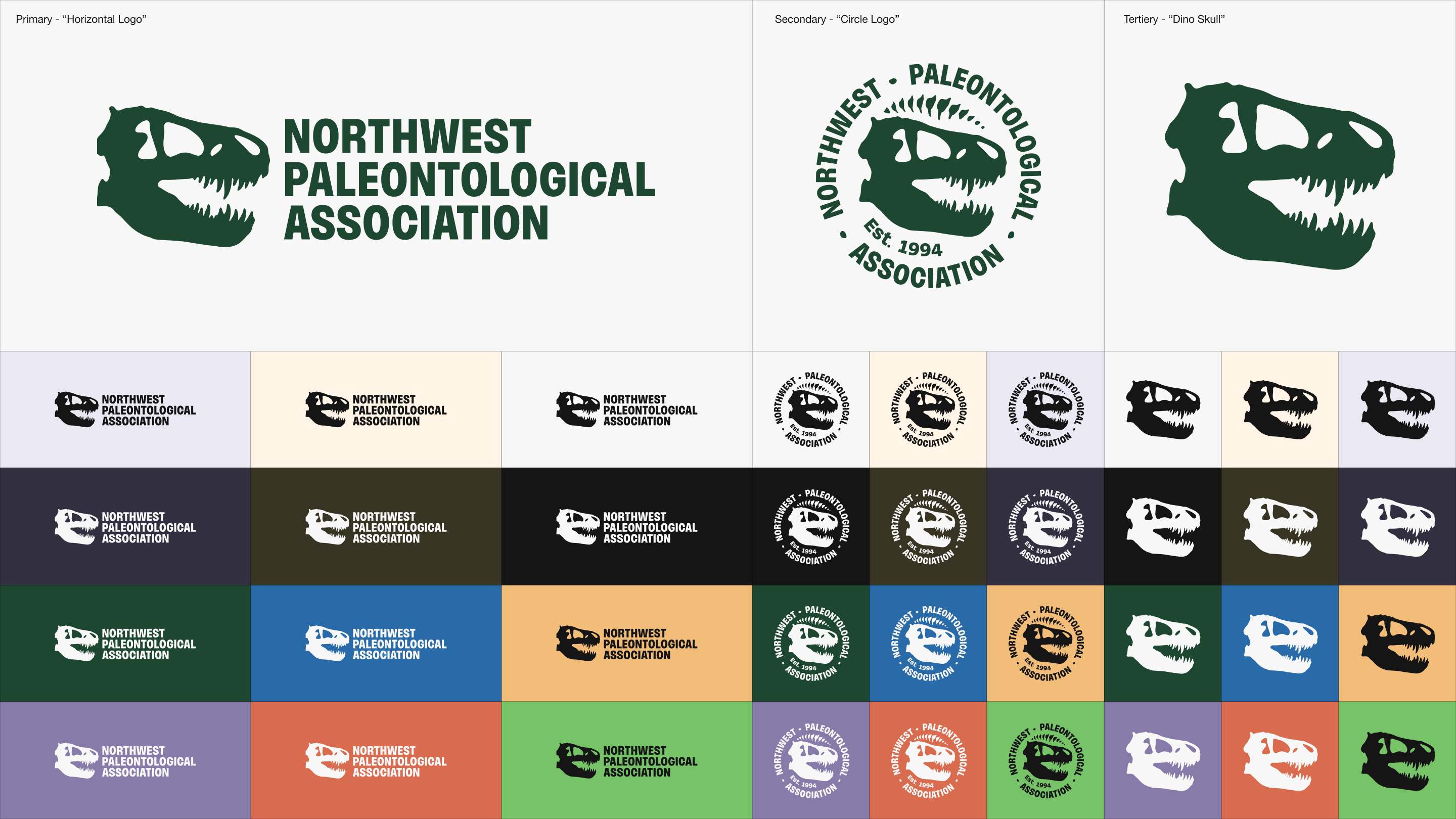 A very large colorful grid of National Paleontological Association logos