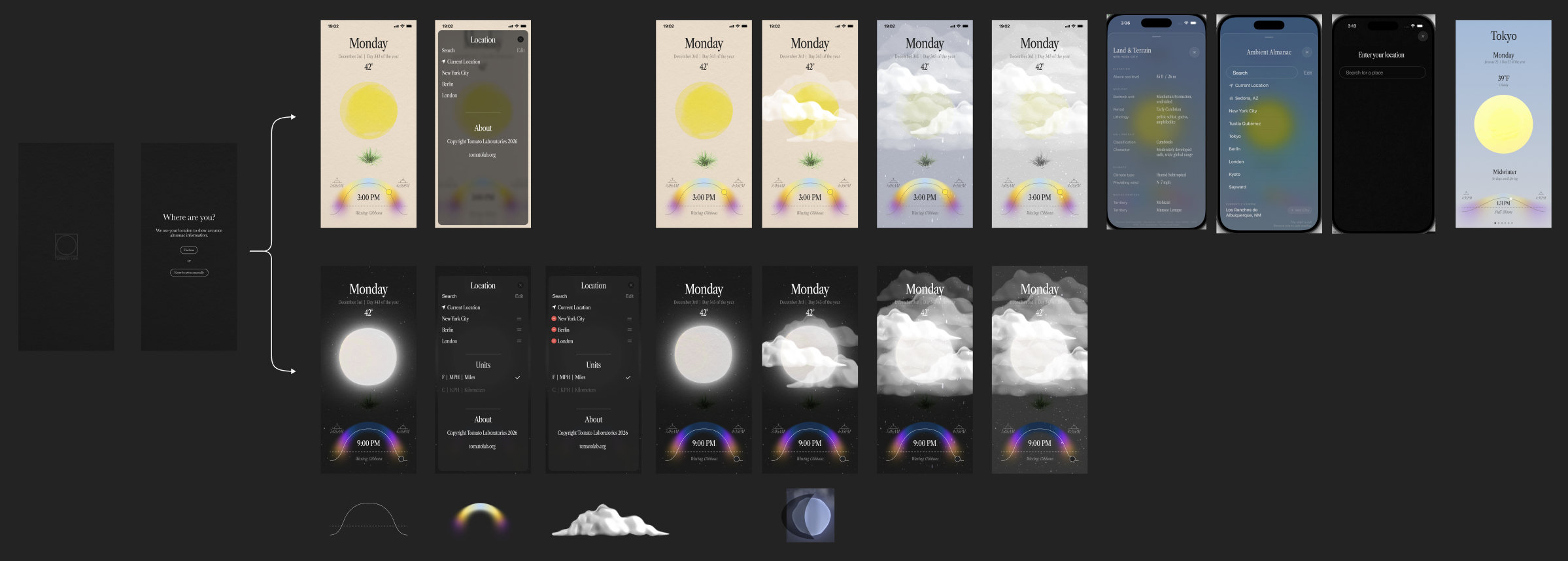 Process shot from Ambient Almanac: Some original draft UX/UI mockups