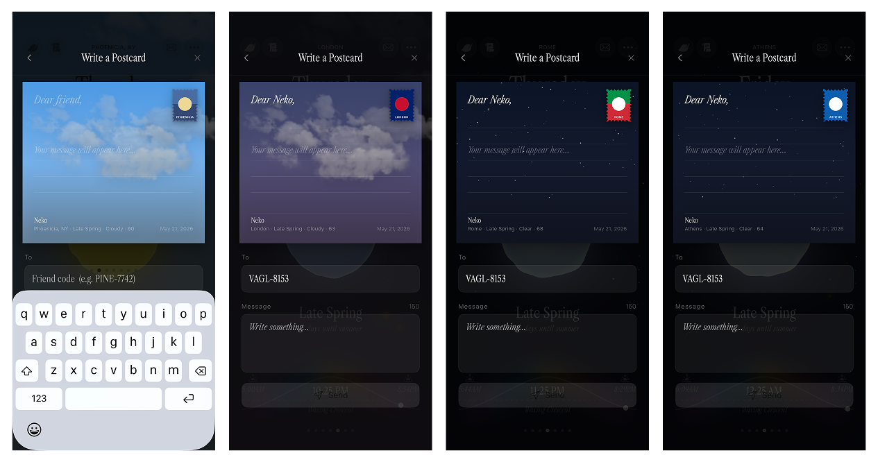 Some unreleased postcard features in development for Ambient Almanac