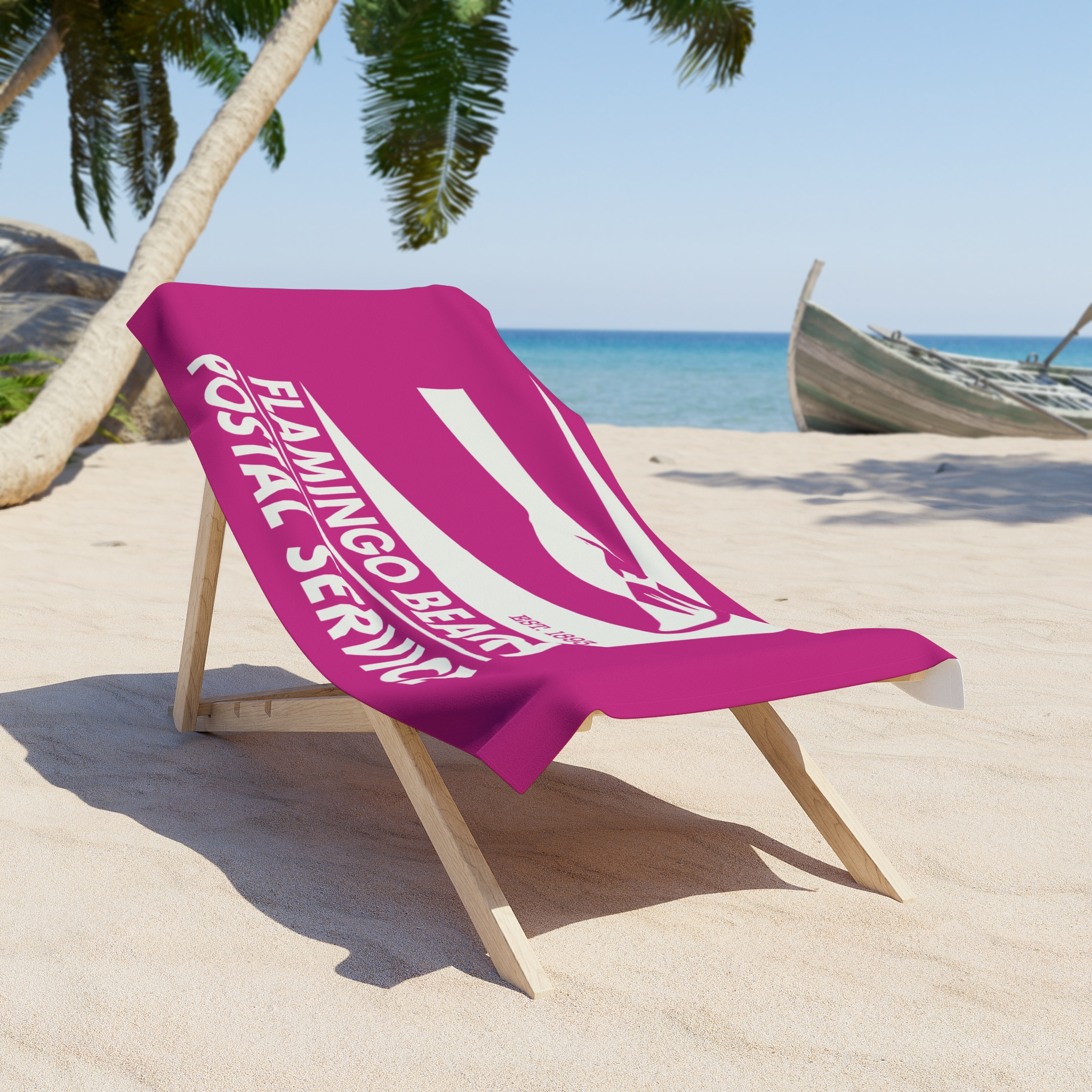 Flamingo Beach Postal Service Beach Towel in Flamingo Pink