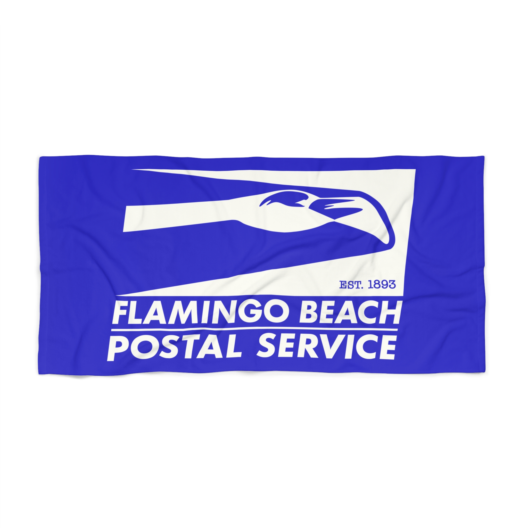 Flamingo Beach Postal Service Beach Towel in Bureaucracy Blue