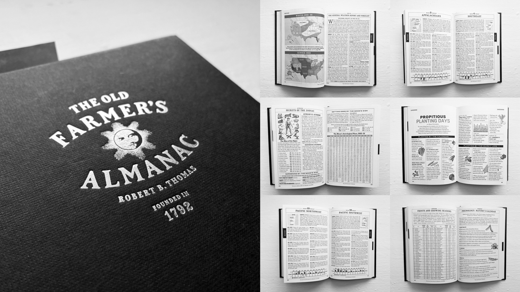 Cover and inside spreads from a hardcover copy of The Old Farmers Almanac
