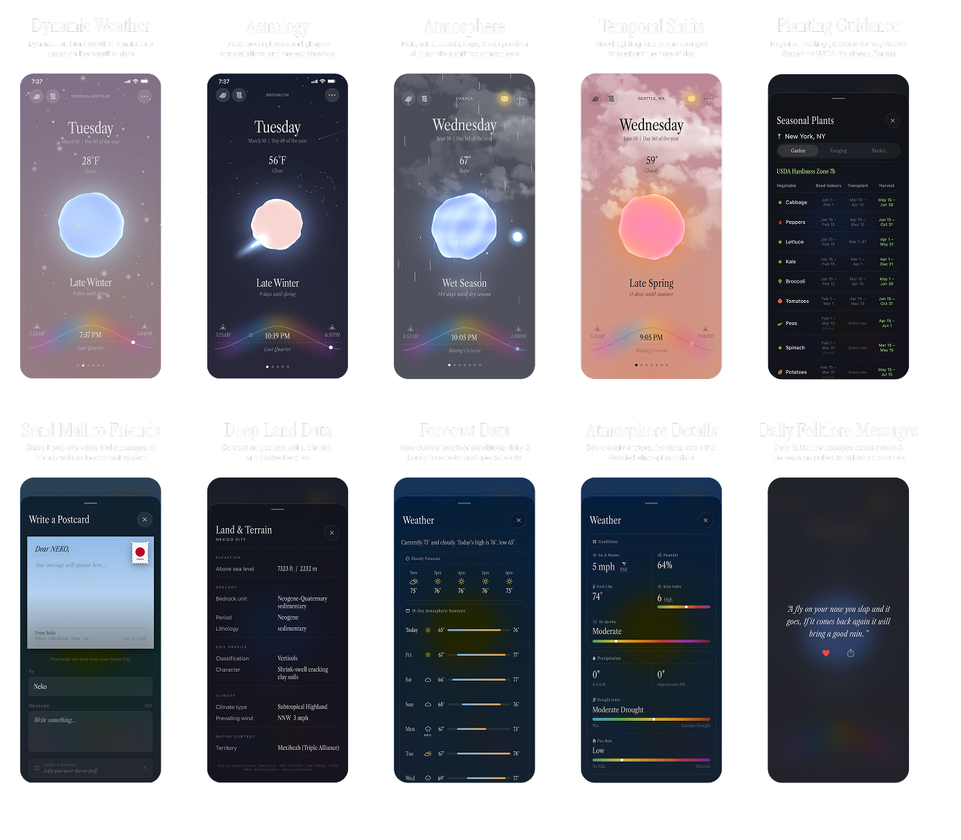 A series of screenshots from Ambient Almanac